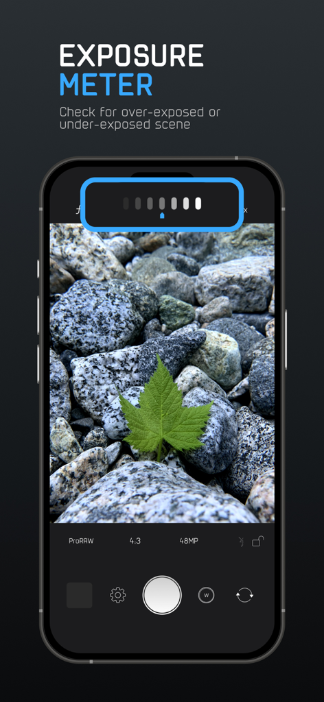 ProCam - Capture ProRAW photos - ProCam app screenshot showing the exposure meter tool for manual photography.