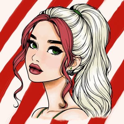 realistic girl with a ponytail on her hair and lips