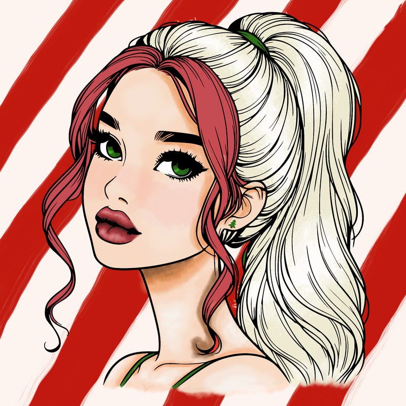 realistic girl with a ponytail on her hair and lips