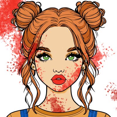 realistic girl with two buns in hair and lips