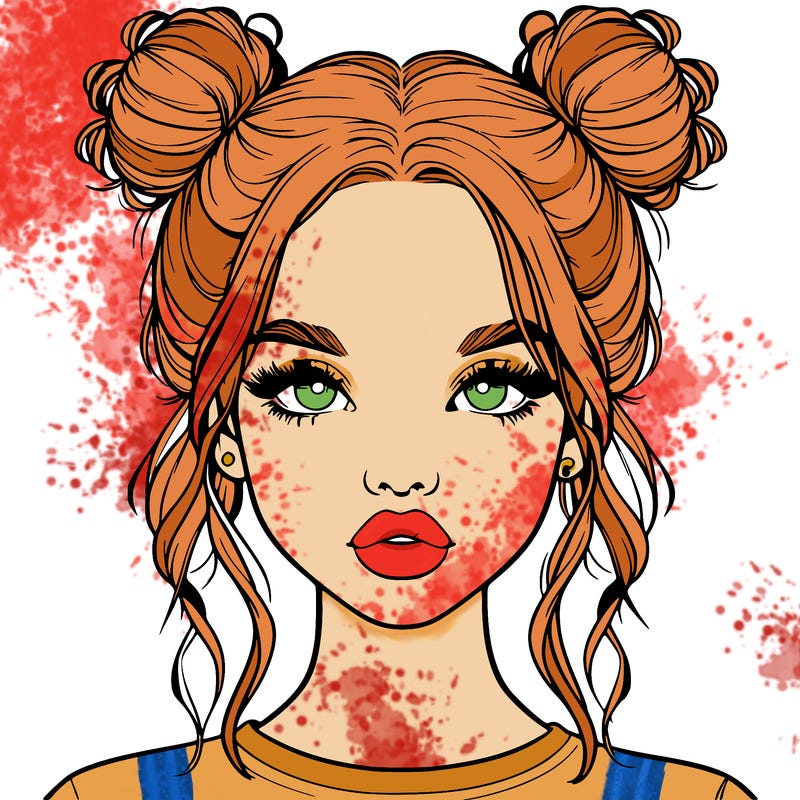 realistic girl with two buns in hair and lips