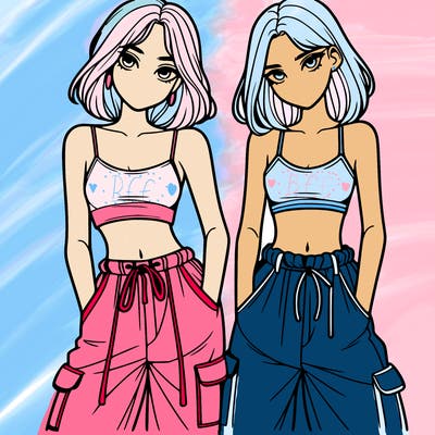 two girls with crop top with baggy pants