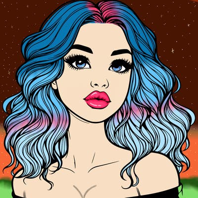 realistic girl with wavy hair and lips