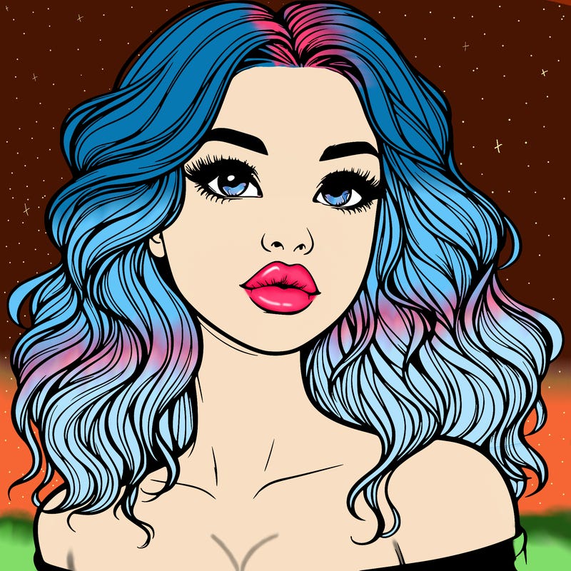 realistic girl with wavy hair and lips