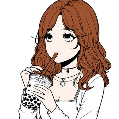 realistic girl drinking boba tea