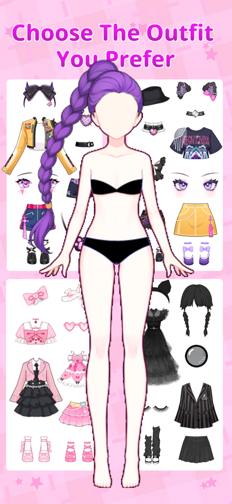 Which Dress? Left or Right - Outfit selection screen in the Which Dress game featuring various clothing and accessories