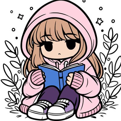 girl in oversized hoodie reading a book
