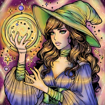 realistic women sorcerer using magic