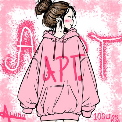 realistic girl with a oversized sweatshirt on and a bun