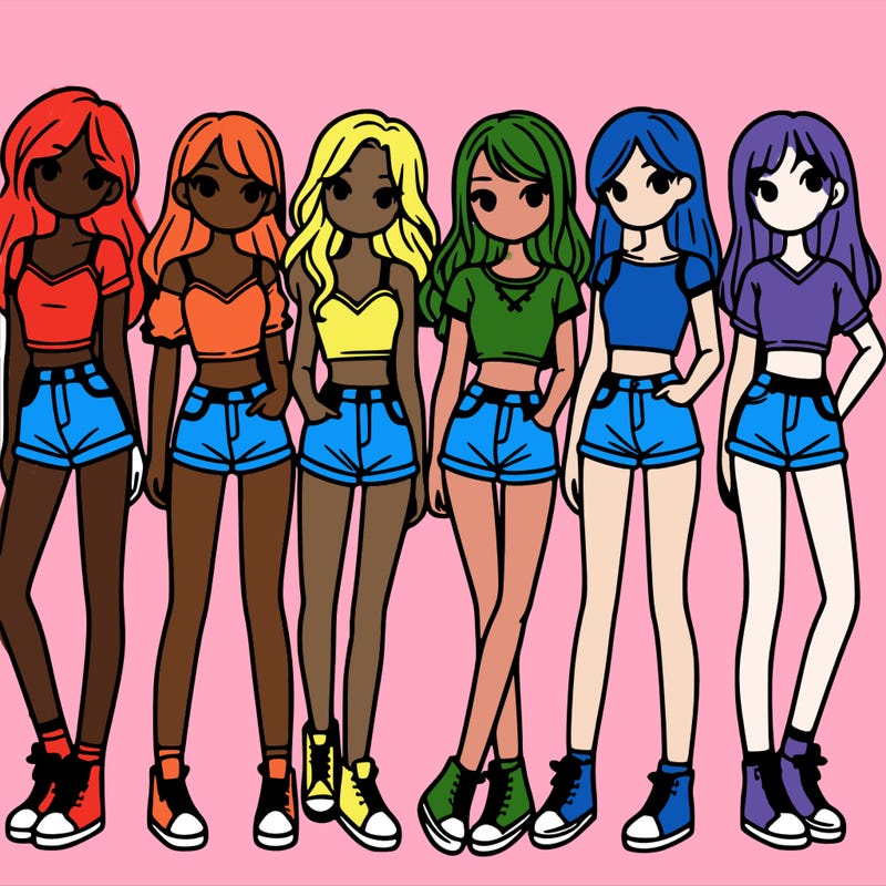 a group of girls wearing crop tops and shorts