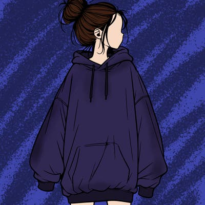 realistic girl with a oversized sweatshirt on and a bun