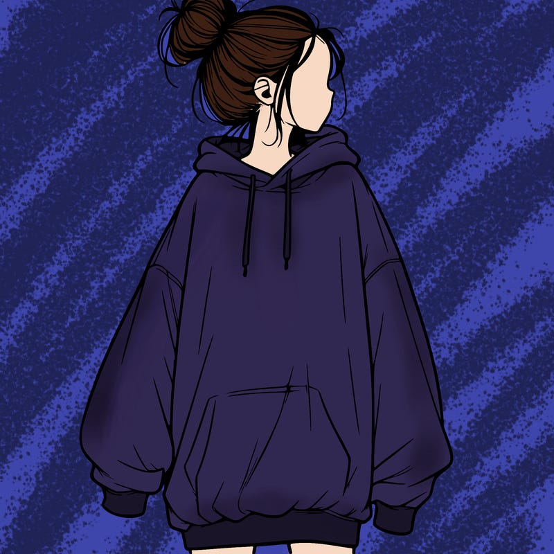 realistic girl with a oversized sweatshirt on and a bun