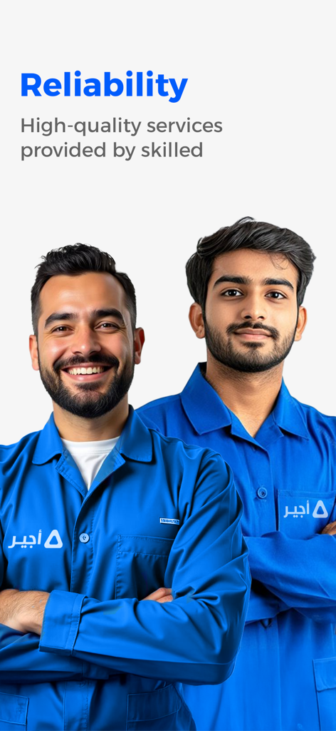 Home Service, Ac Repair Ajeer - Dos técnicos profesionales con uniformes azules que representan los servicios confiables del hogar Ajeer.