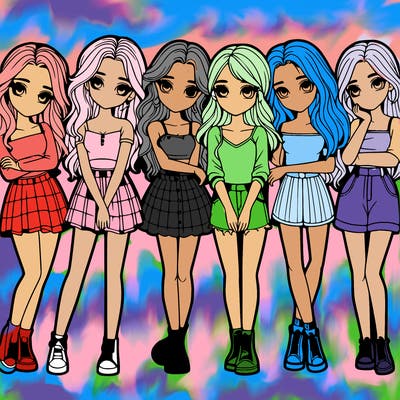 a group of girls realistic