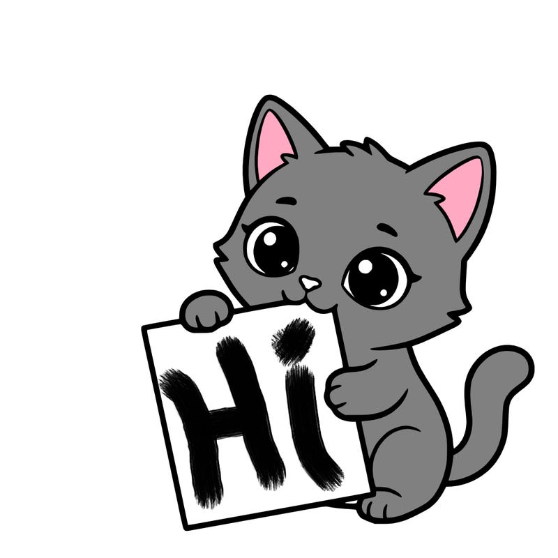 a small cat with a blank sheet of paper in its hand. the cat is sooooooo cute!