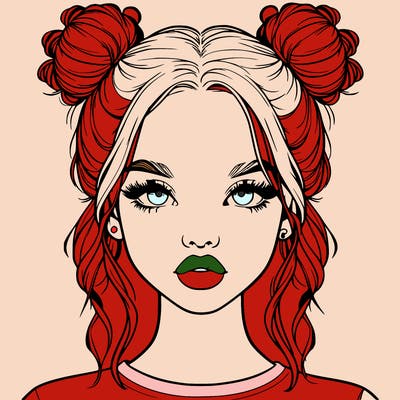 realistic girl with two buns in hair and lips