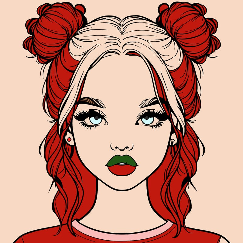 realistic girl with two buns in hair and lips