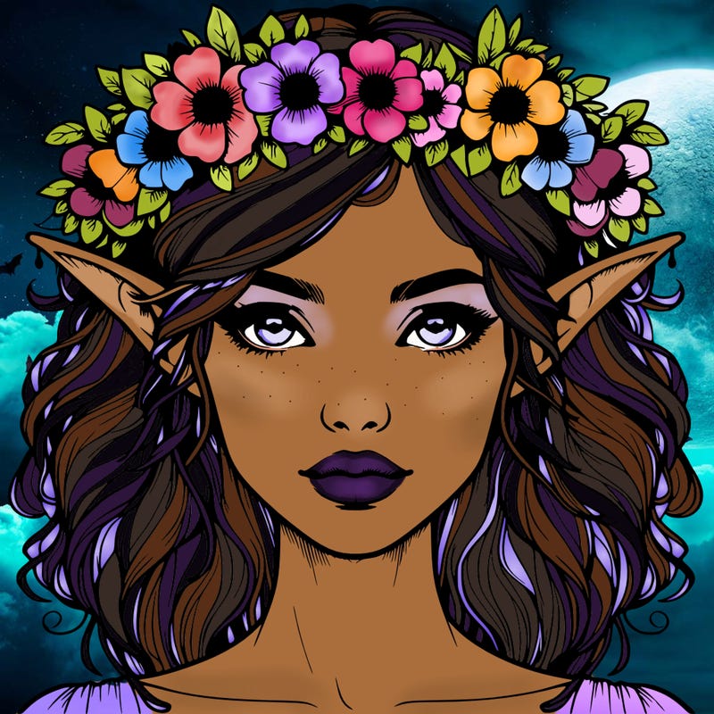 realistic female elf with flower crown