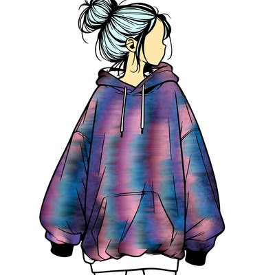 realistic girl with a oversized sweatshirt on and a bun