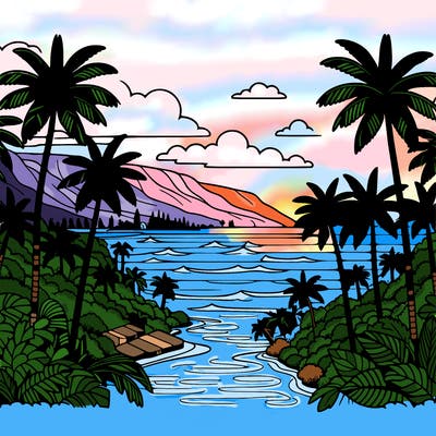 view of the ocean in hawaii lots of palm trees and beautiful view