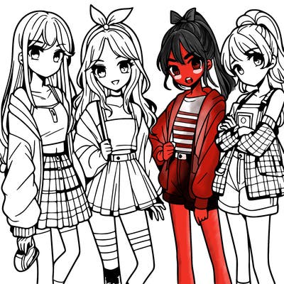 teen manga girls group of 4