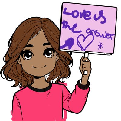 realistic girl holding up a sign