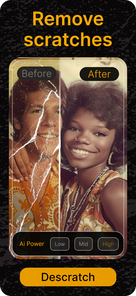 RetroFix - Old Picture Restore - A before and after side by side view of an old photo having scratches removed by RetroFix