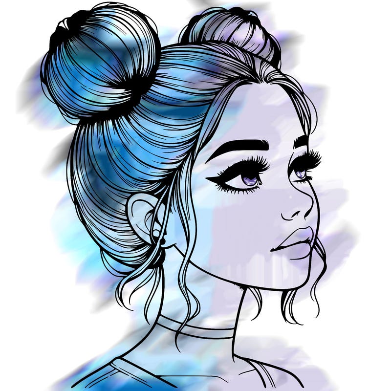 realistic girl with buns on the top of her head