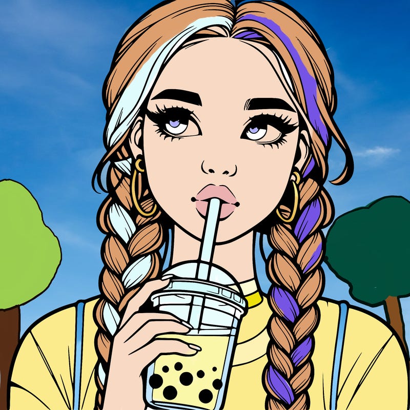 realistic girl with braided hair drinking boba