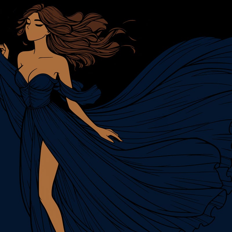 realistic woman in dress flowing the the wind