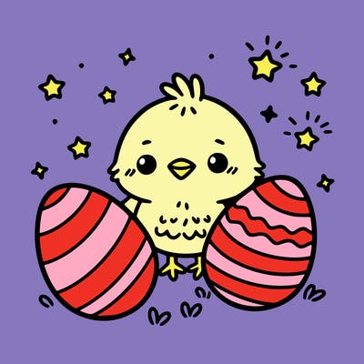 cute easter chick with eggs