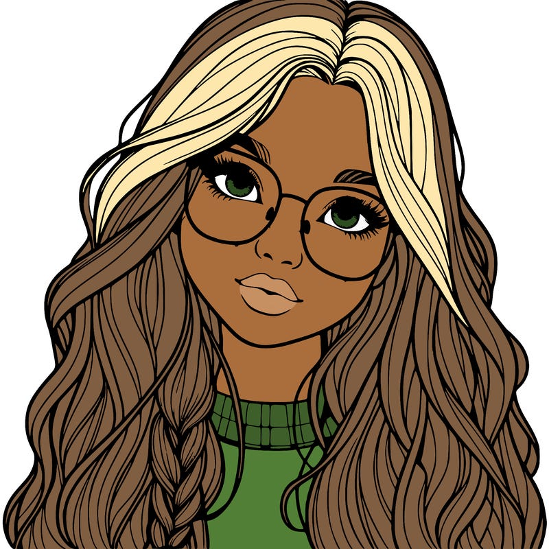 girl with long hair and freckles and glasses realistic