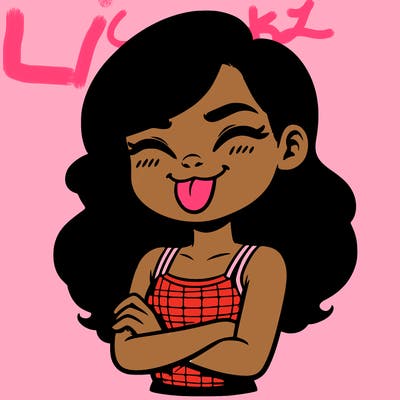 realistic girl crossing her arms and wearing a tank top with her tongue held out she has long hair