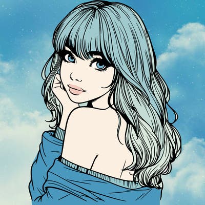 realistic girl with bangs looking over her shoulder