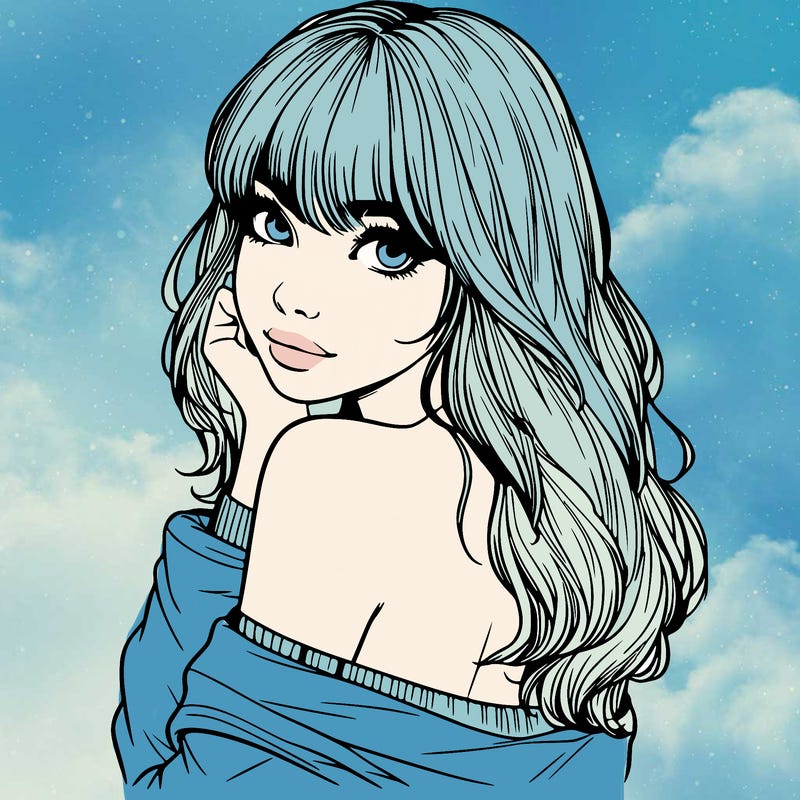 realistic girl with bangs looking over her shoulder