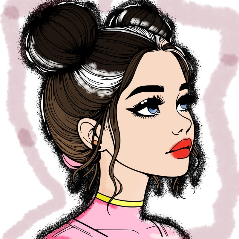 realistic girl with buns on the top of her head