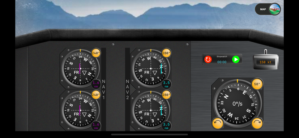 VOR + ILS Trainer – IFR Pilot - A simulated aircraft cockpit with VOR and ILS navigation instruments for IFR pilot practice