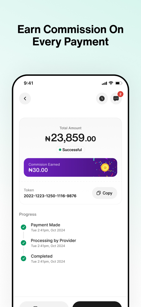 ZedApp: Digital Payments - ZedApp mobile interface showing a successful payment transaction and commission earned rewards