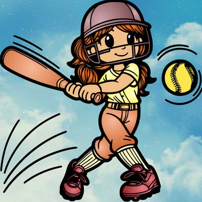 softball girlplayer in action of hitting the ball
