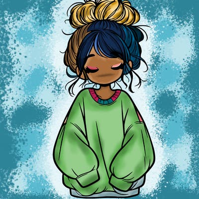 girl with baggy sweatshirt and messy bun