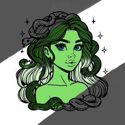 realistic girl with snakes as hair