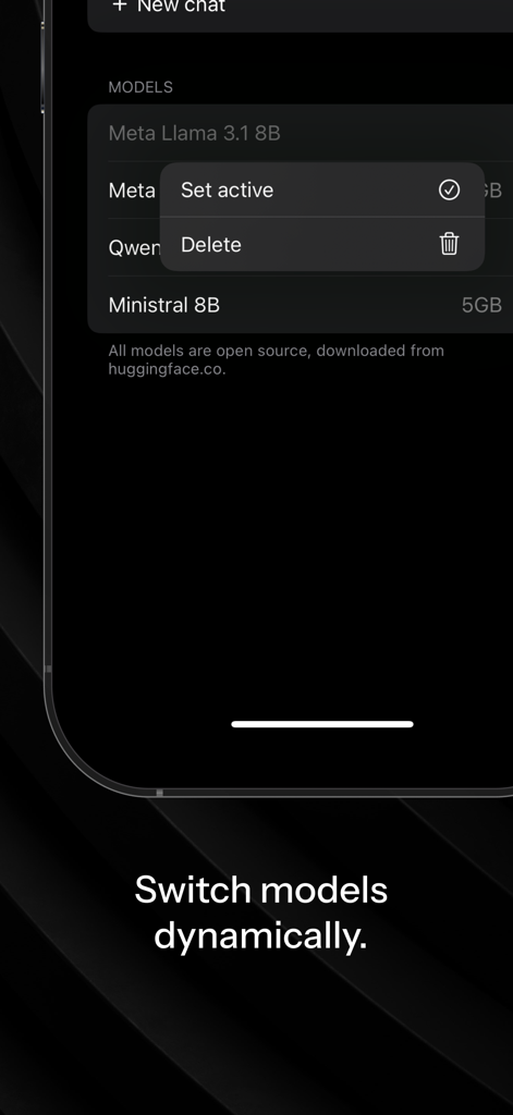Local Brain - Interface showing the option to switch and manage different local AI models like Llama and Ministral.