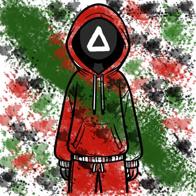 faceless girl in a tracksuit with a hood on and no hair