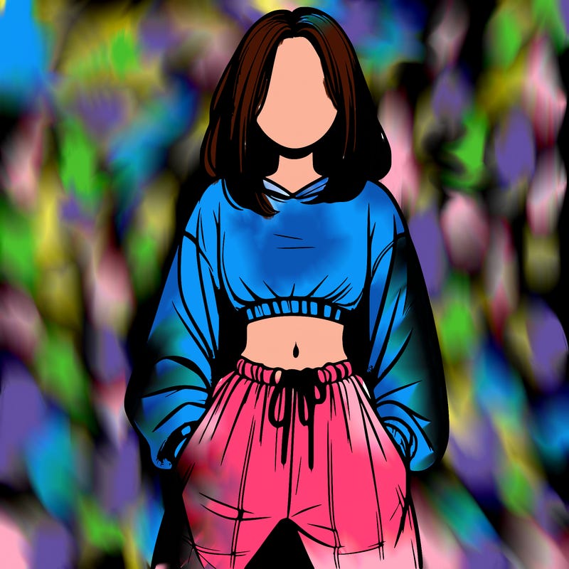 realistic girl faceless with baggy pants and a crop top