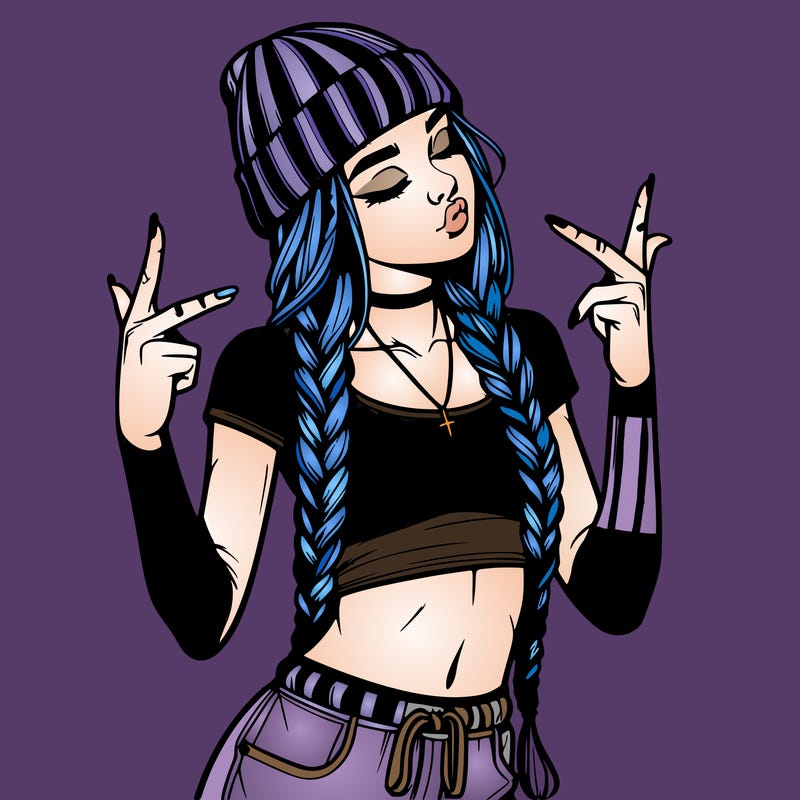 realistic teenage girl with braids and a beanie and crop top doing 🫶🏼