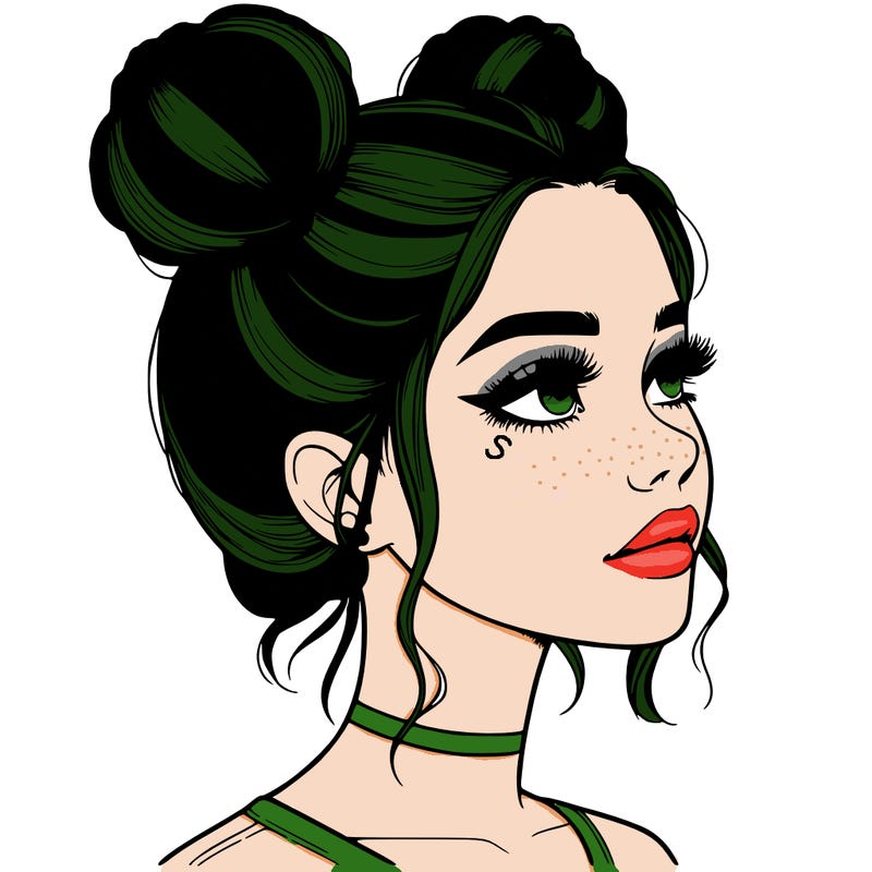 realistic girl with buns on the top of her head