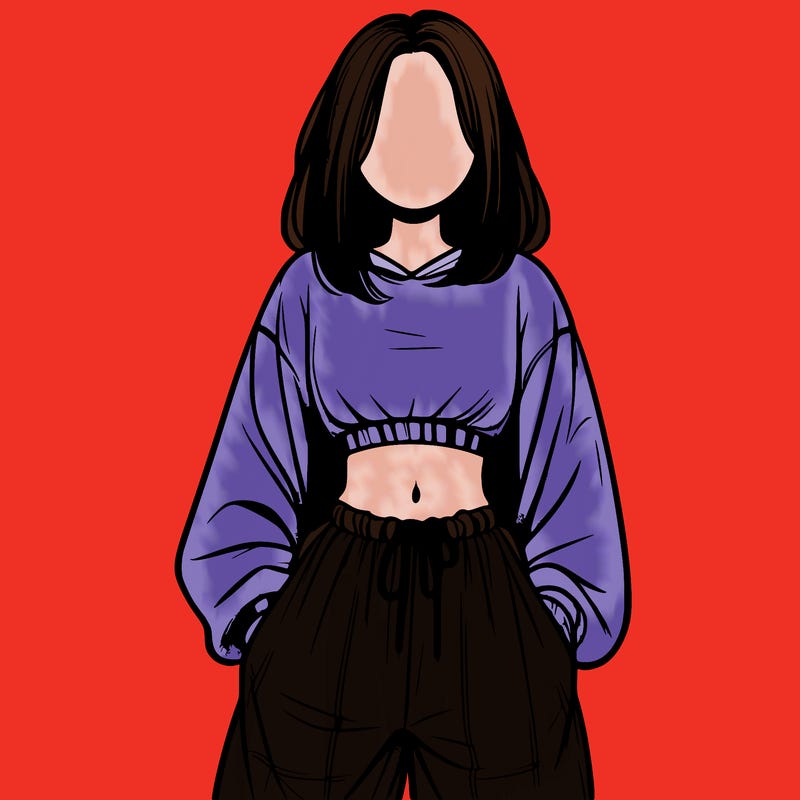 realistic girl faceless with baggy pants and a crop top