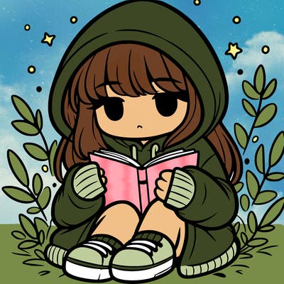 girl in oversized hoodie reading a book