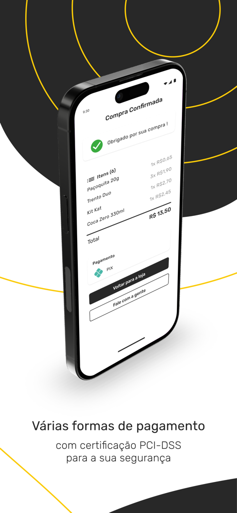 Tela de confirmação de compra do aplicativo VMmarket mostrando um recibo detalhado em um smartphone