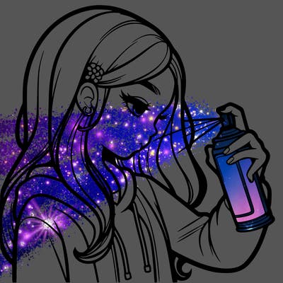 a realistic girl spray painting